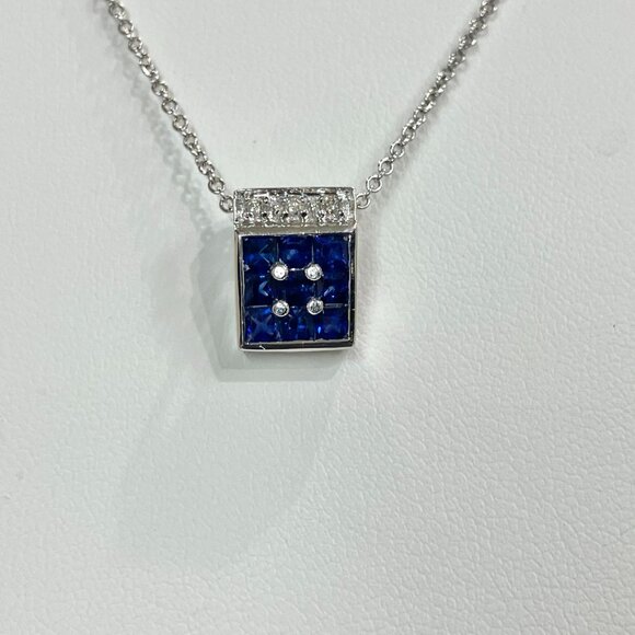 Sapphire And Diamond White Gold Pendant - Picture 5 of 7